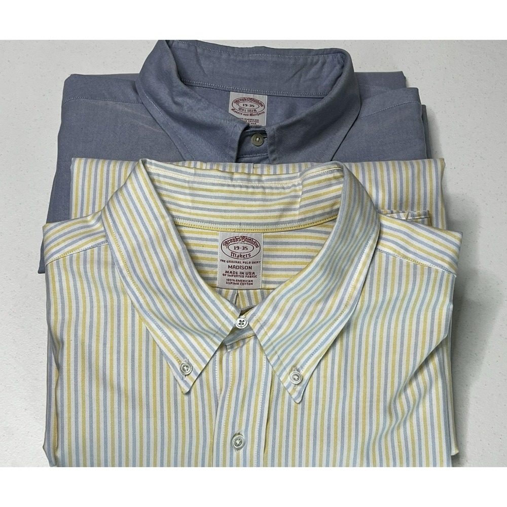 Vtg Set of 2 Brooks Brothers Oxford Shirts Men 19-35 MADISON Supima Cotton OCBD